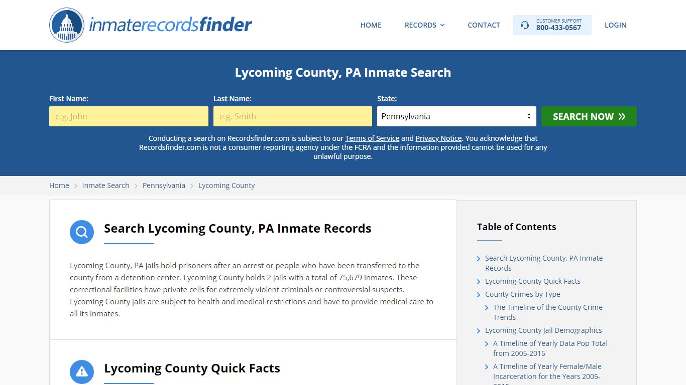 Lycoming County, PA Inmate Lookup & Jail Records Online
